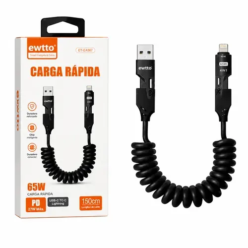 Cable Ewtto USB a Lightning espiral 150 cm
